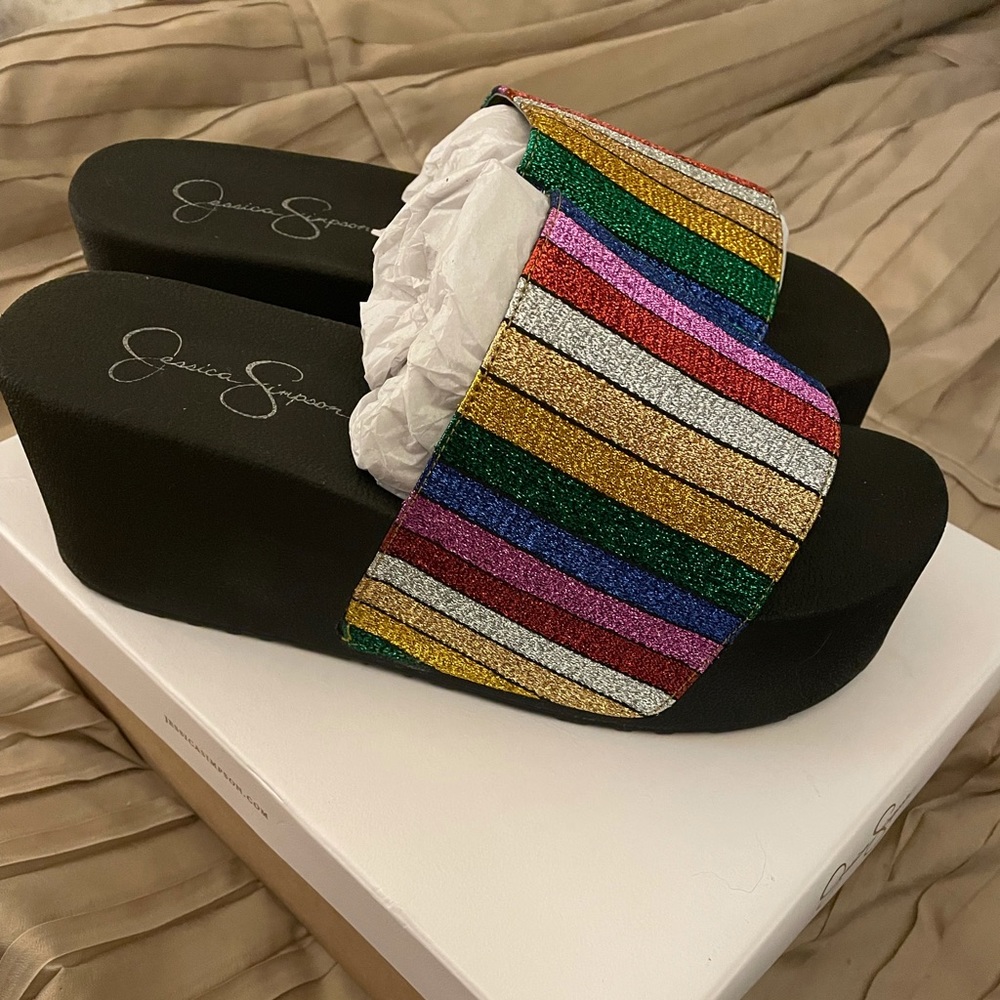 Jessica Simpson Rainbow Metallic Platform Sandals